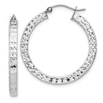 Charger l&#39;image dans la galerie, Sterling Silver Diamond Cut Square Tube Round Hoop Earrings 27mm x 3mm
