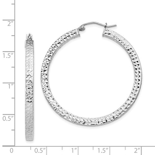 Sterling Silver Diamond Cut Square Tube Round Hoop Earrings 40mm x 3mm