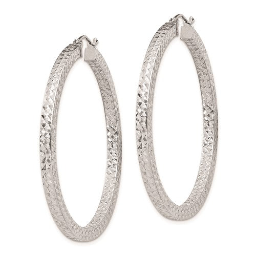 Sterling Silver Diamond Cut Square Tube Round Hoop Earrings 45mm x 3mm