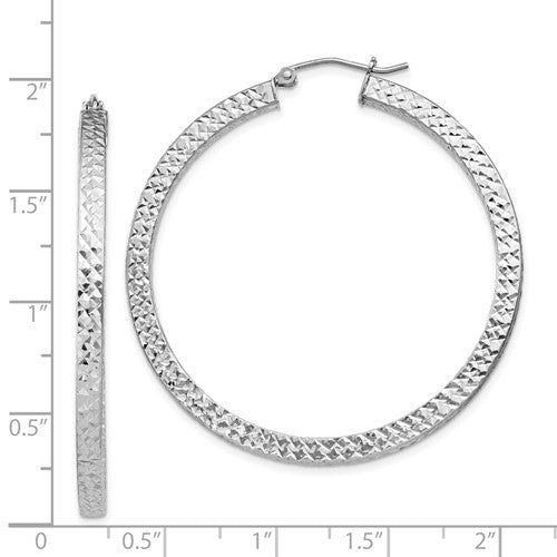 Sterling Silver Diamond Cut Square Tube Round Hoop Earrings 45mm x 3mm