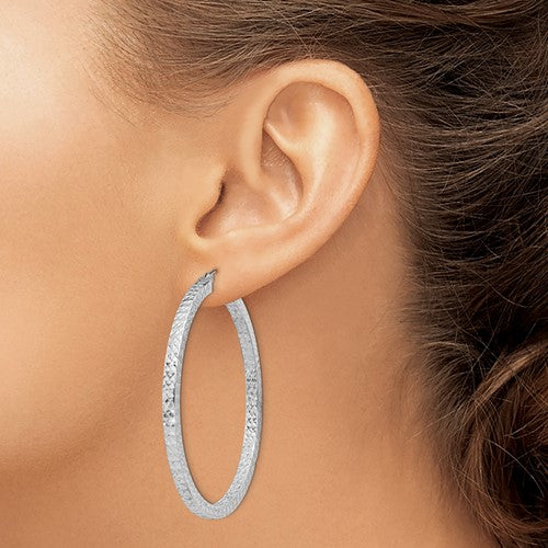 Sterling Silver Diamond Cut Square Tube Round Hoop Earrings 50mm x 3mm