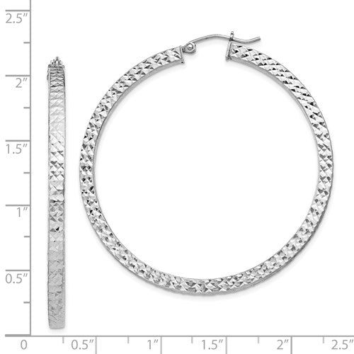 Sterling Silver Diamond Cut Square Tube Round Hoop Earrings 50mm x 3mm