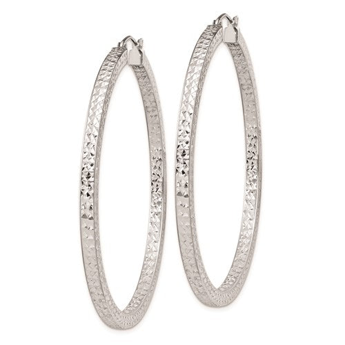 Sterling Silver Diamond Cut Square Tube Round Hoop Earrings 56mm x 3mm
