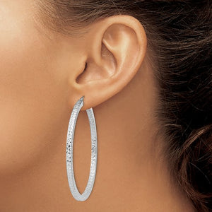 Sterling Silver Diamond Cut Square Tube Round Hoop Earrings 56mm x 3mm