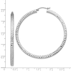 Sterling Silver Diamond Cut Square Tube Round Hoop Earrings 56mm x 3mm