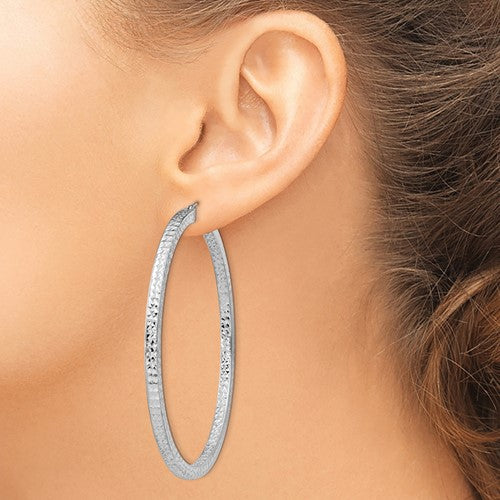 Sterling Silver Diamond Cut Square Tube Round Hoop Earrings 60mm x 3mm