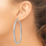 Lade das Bild in den Galerie-Viewer, Sterling Silver Diamond Cut Square Tube Round Hoop Earrings 60mm x 3mm
