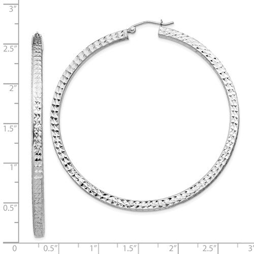 Sterling Silver Diamond Cut Square Tube Round Hoop Earrings 60mm x 3mm