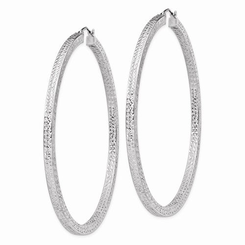 Sterling Silver Diamond Cut Square Tube Round Hoop Earrings 61mm x 3mm