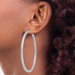 이미지를 갤러리 뷰어에 로드 , Sterling Silver Diamond Cut Square Tube Round Hoop Earrings 61mm x 3mm
