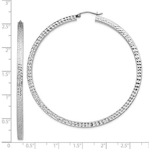 Sterling Silver Diamond Cut Square Tube Round Hoop Earrings 61mm x 3mm