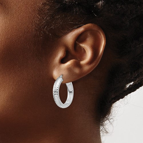 Sterling Silver Diamond Cut Classic Round Hoop Earrings 25mm x 5mm