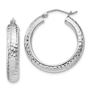 Sterling Silver Diamond Cut Classic Round Hoop Earrings 25mm x 5mm