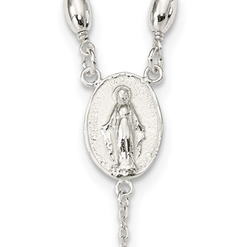 Sterling Silver Crucifix Cross Blessed Virgin Mary Bead Rosary Necklace