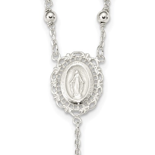 Sterling Silver Crucifix Cross Blessed Virgin Mary Bead Rosary Necklace