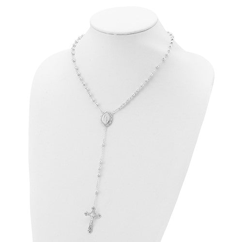 Sterling Silver Crucifix Cross Blessed Virgin Mary Bead Rosary Necklace