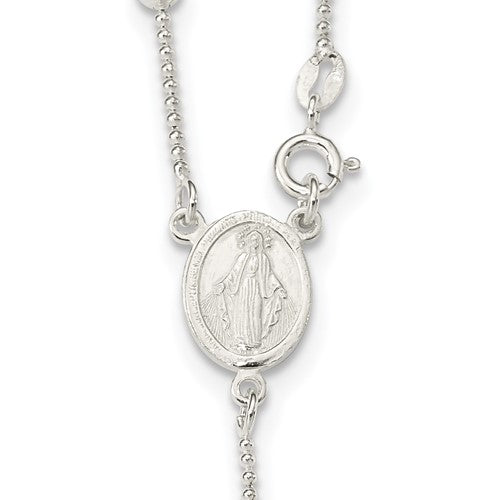 Sterling Silver Crucifix Cross Blessed Virgin Mary Bead Rosary Necklace