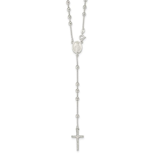 Sterling Silver Crucifix Cross Blessed Virgin Mary Bead Rosary Necklace