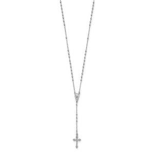 Sterling Silver Rhodium Plated Crucifix Cross Blessed Virgin Mary Bead Rosary Necklace