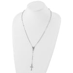 將圖片載入圖庫檢視器 Sterling Silver Rhodium Plated Crucifix Cross Blessed Virgin Mary Bead Rosary Necklace
