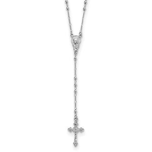 Sterling Silver Rhodium Plated Crucifix Cross Blessed Virgin Mary Bead Rosary Necklace