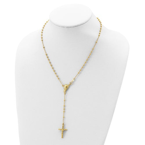 Sterling Silver Gold Plated Crucifix Cross Blessed Virgin Mary Bead Rosary Necklace