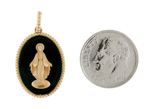 14k Yellow Rose White Gold Enamel Blessed Virgin Mary Miraculous Medal Oval Pendant Charm