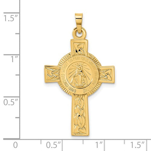 14k Yellow Gold Cross Blessed Virgin Mary Miraculous Medal Pendant Charm