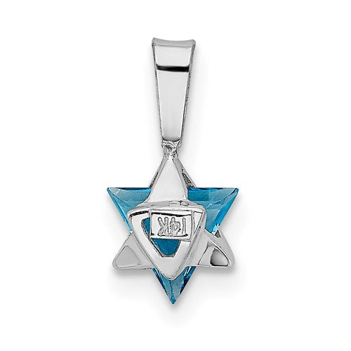 14k White Gold Blue Topaz Star of David Pendant Charm