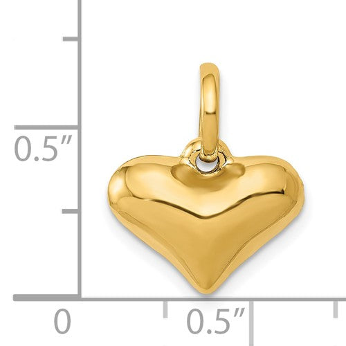 14k Yellow Gold Puffed Heart 3D Small Pendant Charm