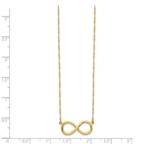 14k Yellow Gold Infinity Symbol Charm Singapore Twisted Chain Necklace