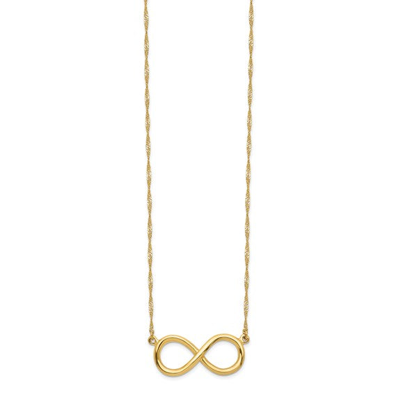 14k Yellow Gold Infinity Symbol Charm Singapore Twisted Chain Necklace