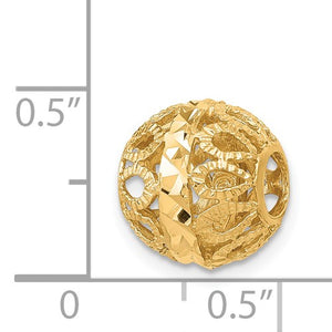 14K Yellow Gold Diamond Cut Ball Bead Chain Slide Pendant Charm