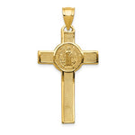 Lade das Bild in den Galerie-Viewer, 14K Yellow Gold Crucifix St Benedict Cross 2 Sided Pendant Charm
