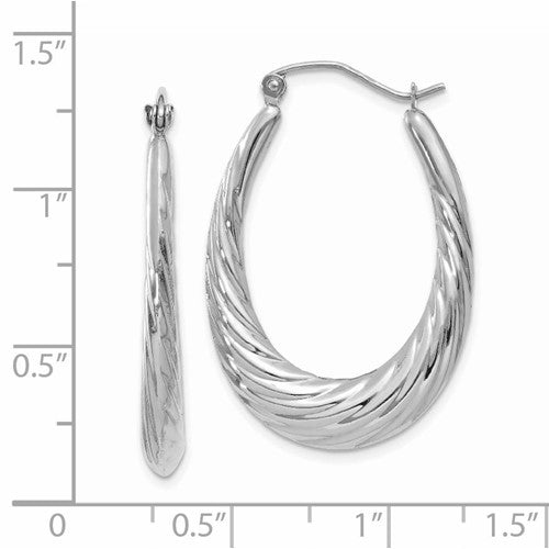 14K White Gold Shrimp Twisted Oval Hoop Earrings