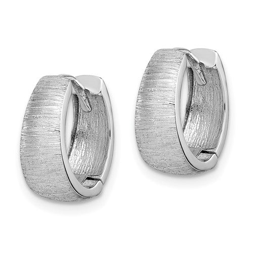 14k White Gold Textured Hinged Hoop Huggie Earrings