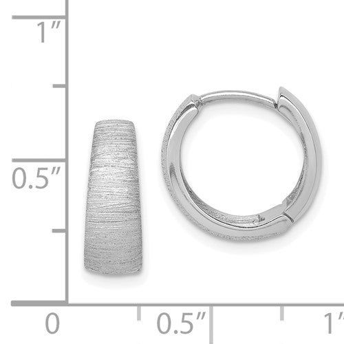 14k White Gold Textured Hinged Hoop Huggie Earrings