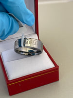 Cargar imagen en el visor de la galería, Tungsten Ring Band 8mm Greek Key Design Beveled Faceted Edge
