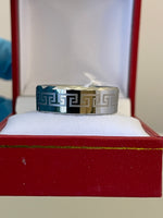 Cargar imagen en el visor de la galería, Tungsten Ring Band 8mm Greek Key Design Beveled Faceted Edge
