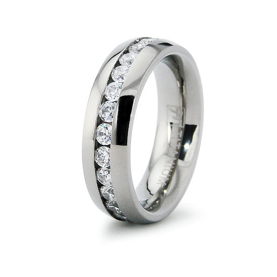 Titanium Classic Eternity CZ Wedding Ring Band Engraved Personalized