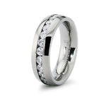 Kép betöltése a galériamegjelenítőbe: Titanium Classic Eternity CZ Wedding Ring Band Engraved Personalized
