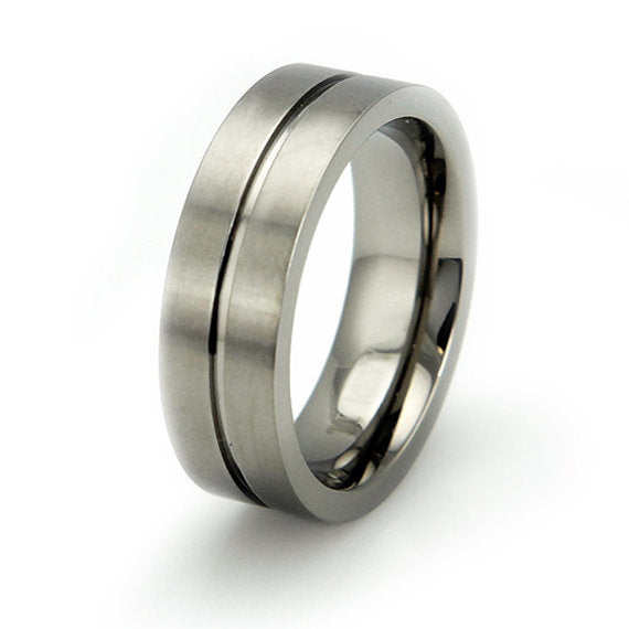 Titanium Brushed Wedding Ring Band Modern Contemporary Engraved Personalized