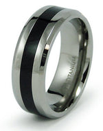 Load image into Gallery viewer, Titanium Wedding Ring Band Black Resin Inlay Engraved Personalized
