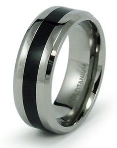 Titanium Wedding Ring Band Black Resin Inlay