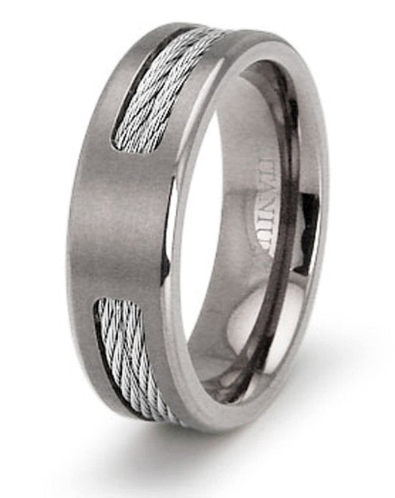 Titanium Wedding Ring Band Double Cable Engraved Personalized