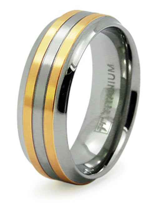 Titanium Wedding Ring Band Gold Plated Two Tone Engraved Personalized