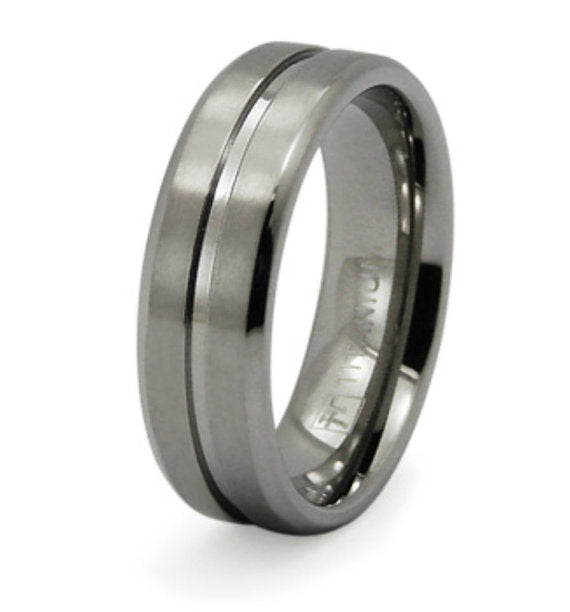 Titanium Wedding Ring Band Grooved Engraved Personalized