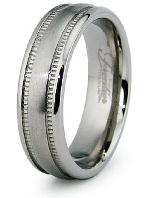 Titanium Wedding Ring Band Milgrain Inset Design