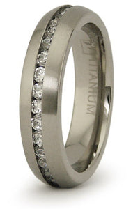 Titanium Satin Wedding Ring Band Eternity CZ Engraved Personalized