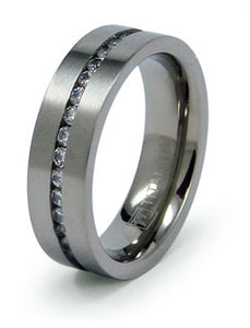 Titanium Wedding Ring Band Eternity CZ Engraved Personalized